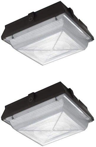 Commercial Electric Square 1-Light 20-Watt Dark Bronze LED Outdoor Flush Mount Area and Canopy Light with 2200 Lumens (2-Pack)