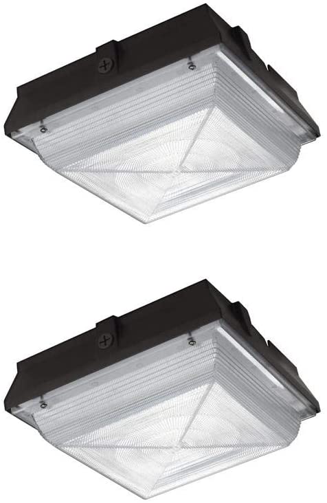 Commercial Electric Square 1-Light 20-Watt Dark Bronze LED Outdoor Flush Mount Area and Canopy Light with 2200 Lumens (2-Pack)