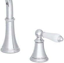 Load image into Gallery viewer, Price Pfister Courant LF-049-COPC Polished Chrome 8" - 15" Widespread Lavatory Faucet with Porcelain Handles