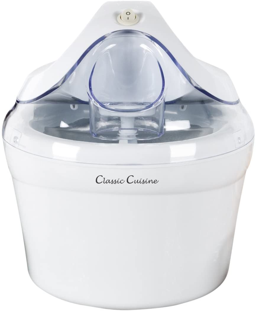 Ice Cream Maker- Also Makes Sorbet, Frozen Yogurt Dessert, 1 Quart Capacity Machine with Included Easy To Make Recipes by Classic Cuisine - White