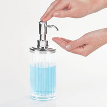 Load image into Gallery viewer, InterDesign Alston Plastic Liquid Soap Pump and Lotion Dispenser for Kitchen, Bathroom, Sink, Vanity 3.5&quot; x 3.5&quot; x 8&quot; Clear and Chrome