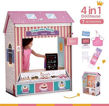 Load image into Gallery viewer, Olivia's Little World - Olivia's Classic 18 inch Doll Convertible Wooden Play House , fits American Girls Dolls, Ice Cream Shop, Dorm, Cup Cake Ship, Dancing Studio, 4-in-1 Scenes with Accessories