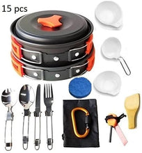 Load image into Gallery viewer, Lightahead 15 Pcs Camping Cookware Set Mess Kit Lightweight Compact &amp; Durable Kit for Camping Hiking &amp; Backpacking Outdoor Cooking