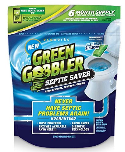 Green Gobbler SEPTIC SAVER Bacteria Enzyme Pacs - 6 Month Septic Tank Supply (FREE Green Gobbler REMINDER APP) 7.8 oz Total