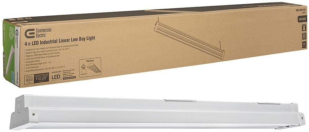 Commercial Electric 4 ft. White Integrated LED 9000 Lumens Industrial Linear Low Bay Light 162-Watt Equivalent Dimmable 5000K