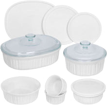 Load image into Gallery viewer, CorningWare French White Round and Oval Bakeware Set (12-Piece) Roll over image to zoom in CorningWare French White Round and Oval Bakeware Set