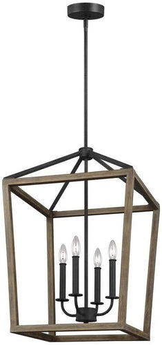 Feiss F3190/4WOW/AF Gannet Wood Lantern Pendant Lighting, Brown, 4-Light (12