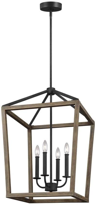 Feiss F3190/4WOW/AF Gannet Wood Lantern Pendant Lighting, Brown, 4-Light (12