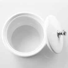 Load image into Gallery viewer, InterDesign York Ceramic Bathroom Vanity Canister Jar for Cotton Balls, Swabs, Cosmetic Pads - Large, White/Chrome