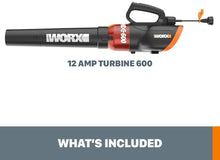 Load image into Gallery viewer, Worx Turbine 12 Amp Corded Leaf Blower with 110 MPH and 600 CFM Output and Variable Speed Control – WG520