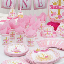 Load image into Gallery viewer, Pink and Gold Girls 1st Birthday Dinner Plates, 8ct