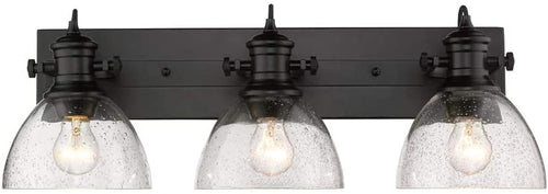 Golden Lighting 3118-BA3 BLK-SD Hines Vanity Light, Black with Seeded Glass