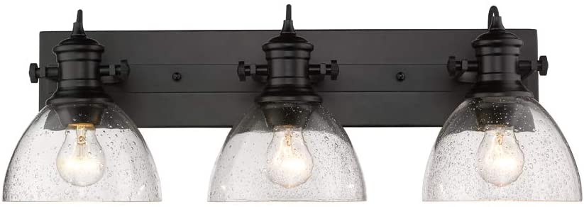 Golden Lighting 3118-BA3 BLK-SD Hines Vanity Light, Black with Seeded Glass