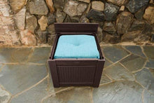 Load image into Gallery viewer, Rubbermaid Patio Chic Plastic Storage Bench, Dark Teak Basket Weave