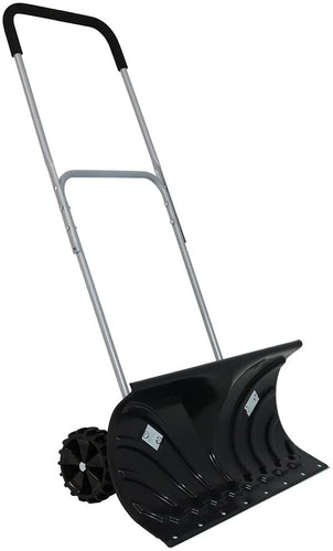 CASL Brands Heavy-Duty Rolling Snow Pusher with 6-Inch Polypropylene Wheels and Adjustable Aluminum Handle - Wheeled Snow Plow-Style Back Saver Snow Shovel - 26-Inch Blade