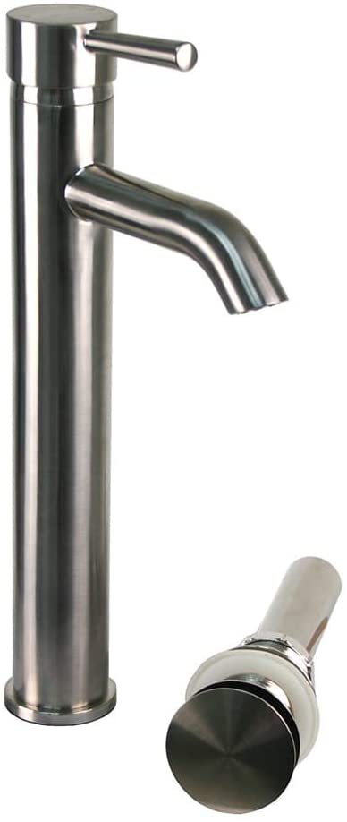 Brienza Moncalieri Brushed Nickel European Vessel Sink Faucet and Drain Set
