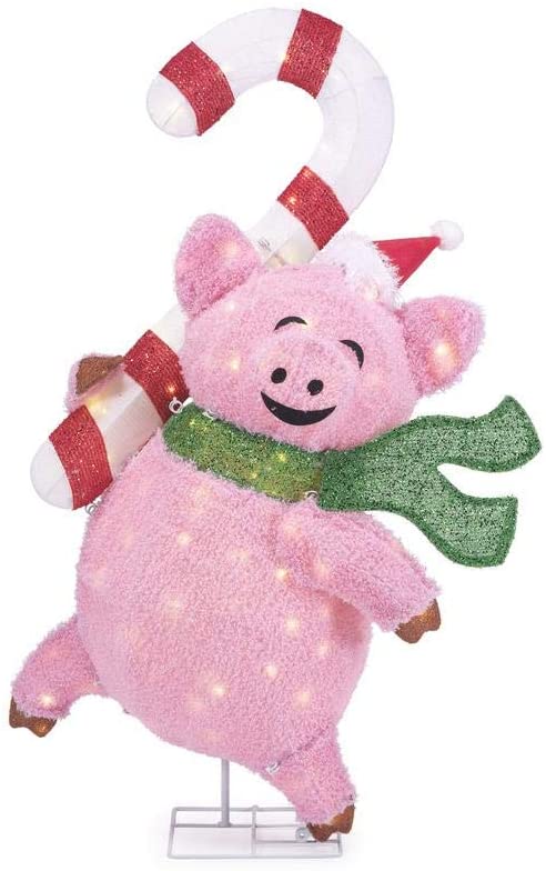 Home Accents Holiday 4 ft Warm White 120-Light LED Piggy and Candy Cane