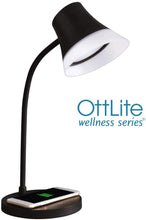 Load image into Gallery viewer, OttLite Shine LED Desk Lamp with Qi Wireless Charging and 2.1A USB Charging Port, Black