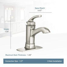 Load image into Gallery viewer, Moen WS84414MSRN Hensley Single Handle 1 Hole Bathroom Faucet, Spot Resist Brushed Nickel
