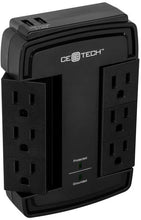 Load image into Gallery viewer, CE Tech 6-Outlet USB Surge Swivel Wall Tap, Black