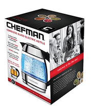 Load image into Gallery viewer, Chefman Electric Glass Kettle, Fast Boiling Water Heater w/ Auto Shutoff &amp; Boil Dry Protection, Separates from Base for Cordless Pouring, BPA Free, Removable Tea Infuser Included, 1.8 Liters