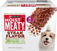 Load image into Gallery viewer, Purina Moist &amp; Meaty Wet Dog Food; Steak Flavor - 36 ct. Pouch