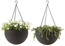 Load image into Gallery viewer, KETER Resin Rattan Set of 2 Round Hanging Planter Baskets for Indoor and Outdoor Plants-Perfect for Porches and Patio Decor, Brown