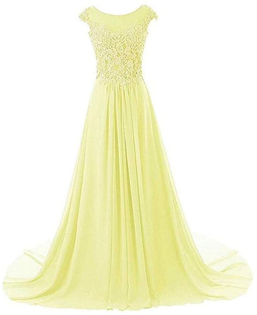 Emmani Women's Lace Appliques Cape Sleeve Chiffon Evening Party Dresses Long Bridesmaid Dress