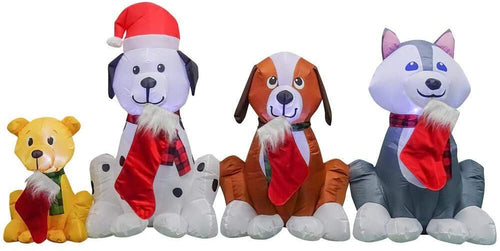 Gemmy 7.5Ft. Wide x 3.74Ft. Wide Christmas Inflatable Airblown Dogs and Puppies with Stockings Indoor/Outdoor Holiday Decoration
