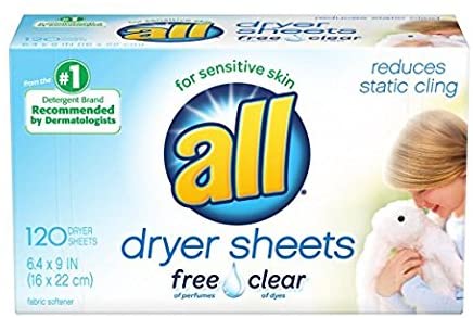 All Fabric Softener Dryer Sheets for Sensitive Skin, Free Clear, 120 Little Sheets (Pack of 2)