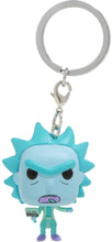 Load image into Gallery viewer, Hologram Rick Clone: Fun ko Pocket Pop! Mini-Figural Keychain &amp; 1 Cartoon Themed Trading Card Bundle (44746)