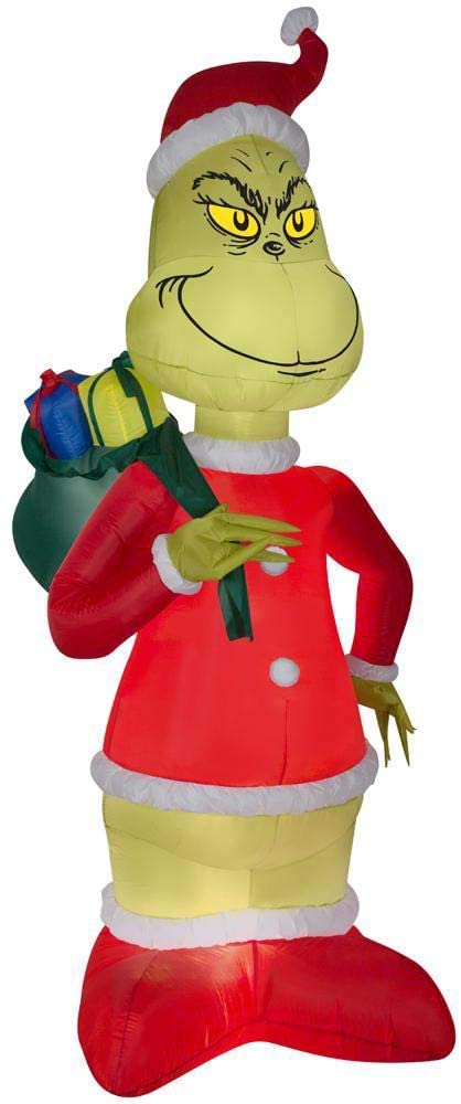 Inflatable Grinch Steals Christmas in Santa Suit with Sack 8 ft. H x 4.23 ft. W