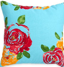 Load image into Gallery viewer, Decorative Rose Pillow 16x16 100% Cotton Canvas Face and Reverse Teal