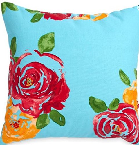Decorative Rose Pillow 16x16 100% Cotton Canvas Face and Reverse Teal