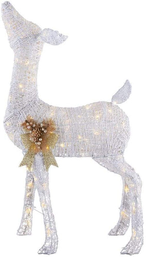 Home Accents Holiday 4 ft Warm White 80-Light LED White Deer with Gold Bow