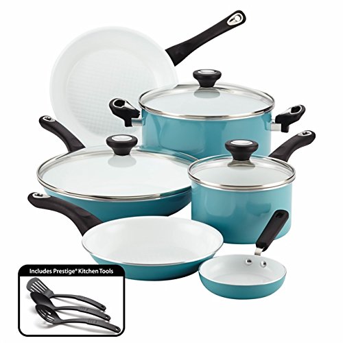 Farberware PURECOOK Ceramic Nonstick Cookware 12-Piece Cookware Set, Aqua