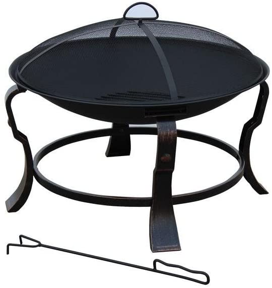 Hampton Bay 24 in. Ashmore Round Durable Solid Steel Construction with Antique Bronze Finish Steel Fire Pit