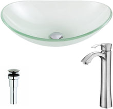 Load image into Gallery viewer, ANZZI | Forza Modern Tempered Deco Glass Vessel Oval Sink in Lustrous Frosted with Single Handle Single Hole Harmony Lavatory Basin Sink Faucet in Brushed Nickel | LSAZ086-095B