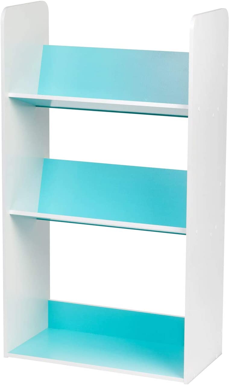 IRIS 3-Tier Tilted Shelf Book Rack, Blue and White