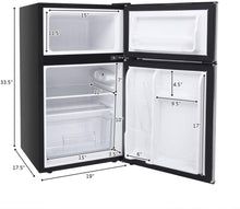 Load image into Gallery viewer, Compact Refrigerator, 3.2 cu ft. Unit 2-Door Mini Freezer Cooler Fridge with Reversible Door, Removable Glass Shelves, Mechanical Control, Recessed Handle for Dorm, Office, Apartment