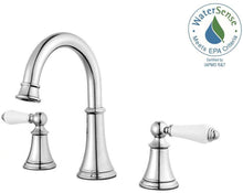 Load image into Gallery viewer, Price Pfister Courant LF-049-COPC Polished Chrome 8" - 15" Widespread Lavatory Faucet with Porcelain Handles
