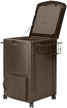 Load image into Gallery viewer, Suncast Resin 77 Quart Wicker-Look Outdoor Patio Cooler with Wheels, Java