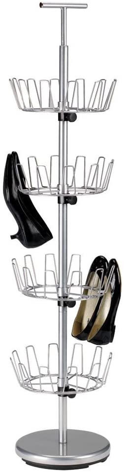 Household Essentials Revolving Four-Tier Shoe Tree, Silver Finish