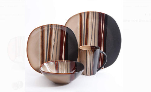 Better Homes and Gardens Bazaar Brown 16-Piece Dinnerware Set, Ceramic , Stone