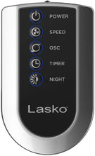 Load image into Gallery viewer, Lasko Portable Electric 42" Oscillating Tower Fan with Nighttime Setting, Timer and Remote Control for Indoor, Bedroom and Home Office Use, Silverwood T42954