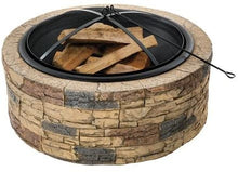 Load image into Gallery viewer, Sun Joe SJFP35-STN Cast Stone Base, Wood Burning Fire Pit w/Dome Screen and Poker