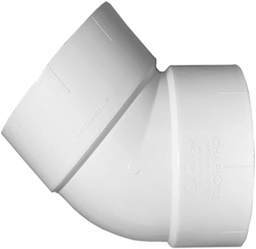 Charlotte Pipe 10 in. PVC DWV 45-Degree 1/8 Hub x Hub Elbow