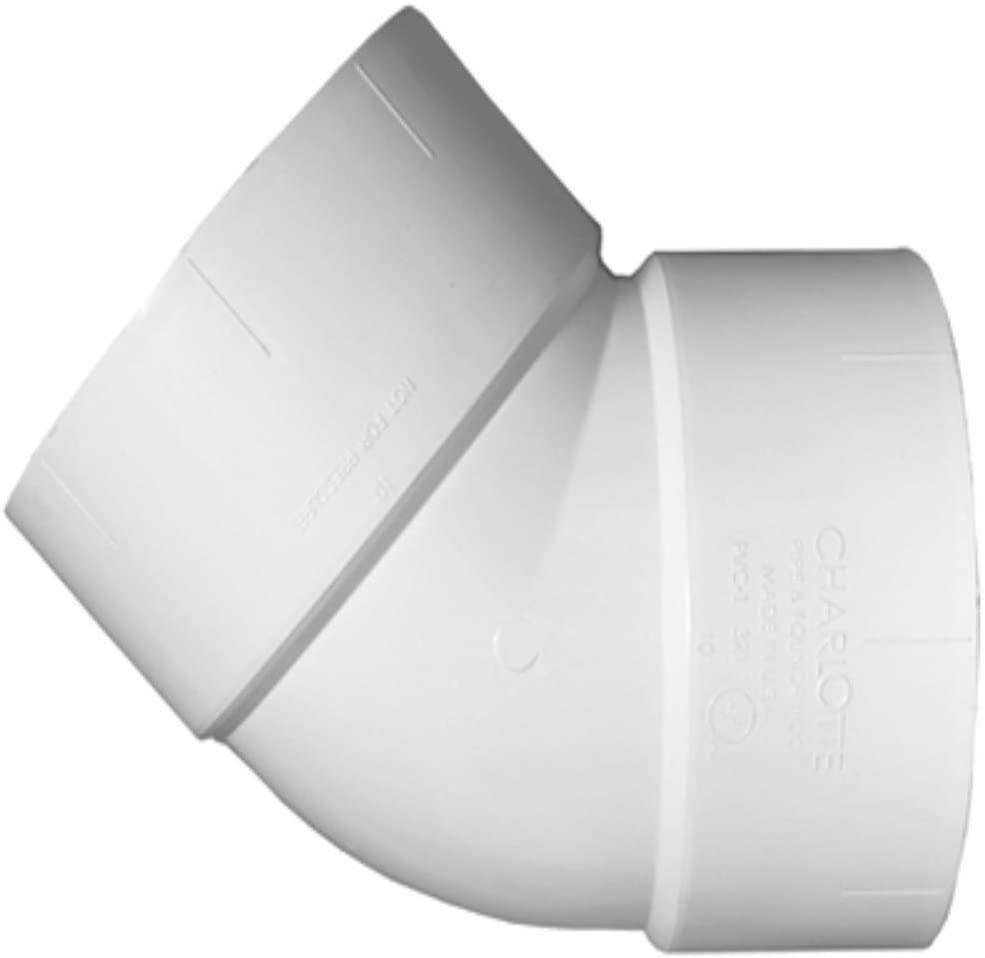 Charlotte Pipe 10 in. PVC DWV 45-Degree 1/8 Hub x Hub Elbow