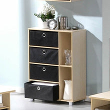 Load image into Gallery viewer, Furinno 11159SBE/BK Multipurpose Storage Cabinet w/4 Bin Drawers, Steam Beech/Black