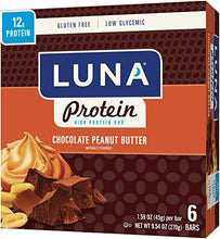 Load image into Gallery viewer, LUNA Protein - Gluten Free Protein Bar - Chocolate Peanut Butter - (1.59 Ounce Snack Bar, 6 Count)